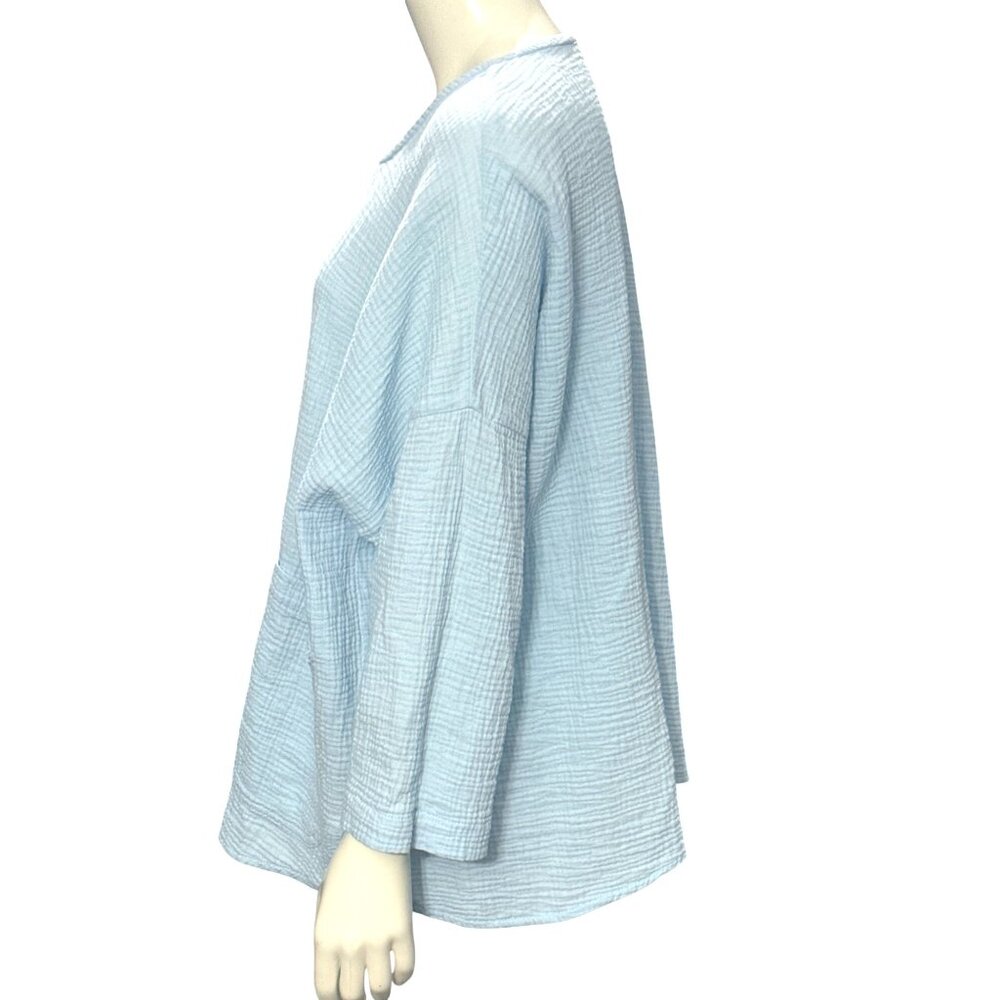 CCC Light Blue Cotton Boxy Top All Cotton Front Pockets Long Sleeve Blouse Large - Picture 2 of 7